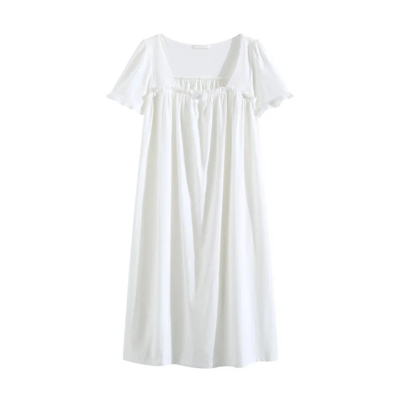 Women White Sexy Sleepwear Female Gown Cotton Night dress Lace Nightwear Homewear Long Luxury Nightgown