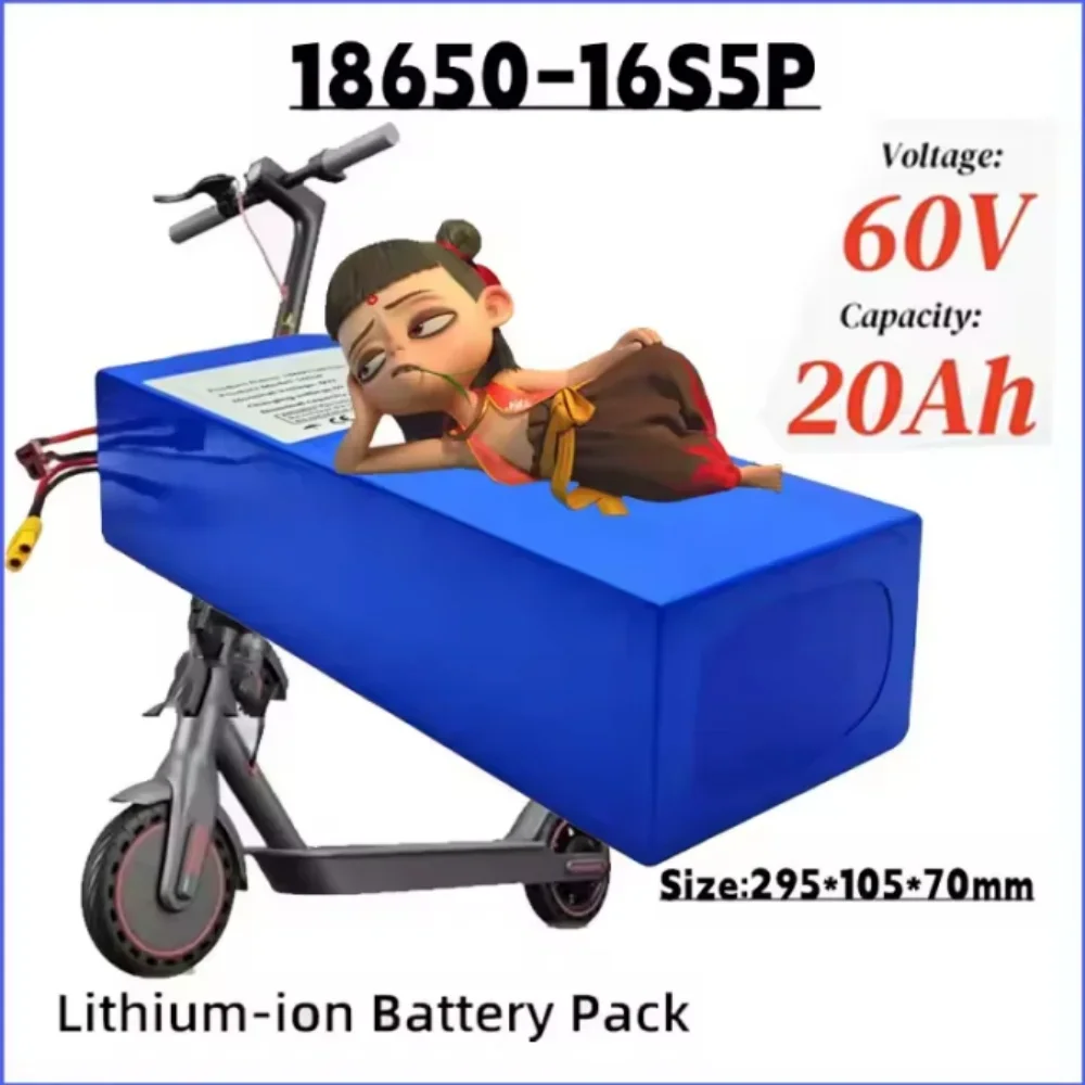 

16S5P 60V 20Ah lithium battery pack 2000W high-power with built-in BMS for Motorcycle, scooter, Bicycle MotorReplace battery
