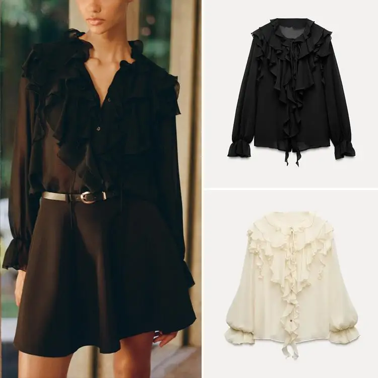 

Modern Fashion Long Sleeve Shirt Women's Spring New Arrival Layered Pleated Fabric 20-50 Years Old Women's Traditional Costume