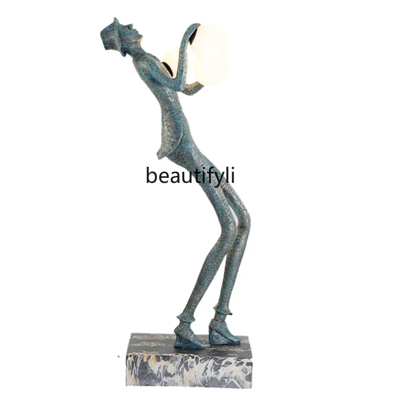 Abstract Figure Sculpture Floor Big Decorations Light Luxury Floor Lamp Hotel FRP Art Decoration