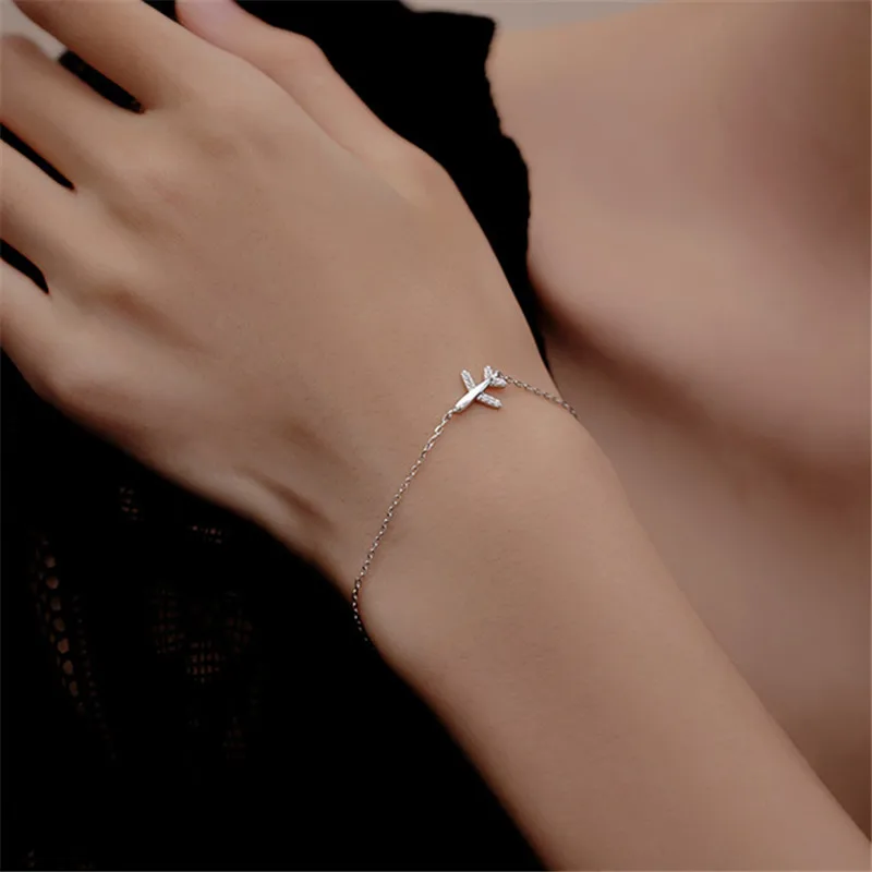 Sweet Fashion Link Chain Zircon Airplane Charm Bracelet &Bangle For Women Girls Party Jewelry SL116