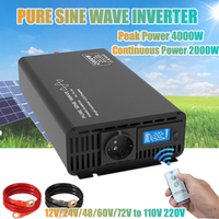 Inverter DC 12V 24V 48V 60V 72V to AC 110V 220V Voltage Transformer EU Socket 2000W Pure Sine Wave Converter Car Solar Inverter