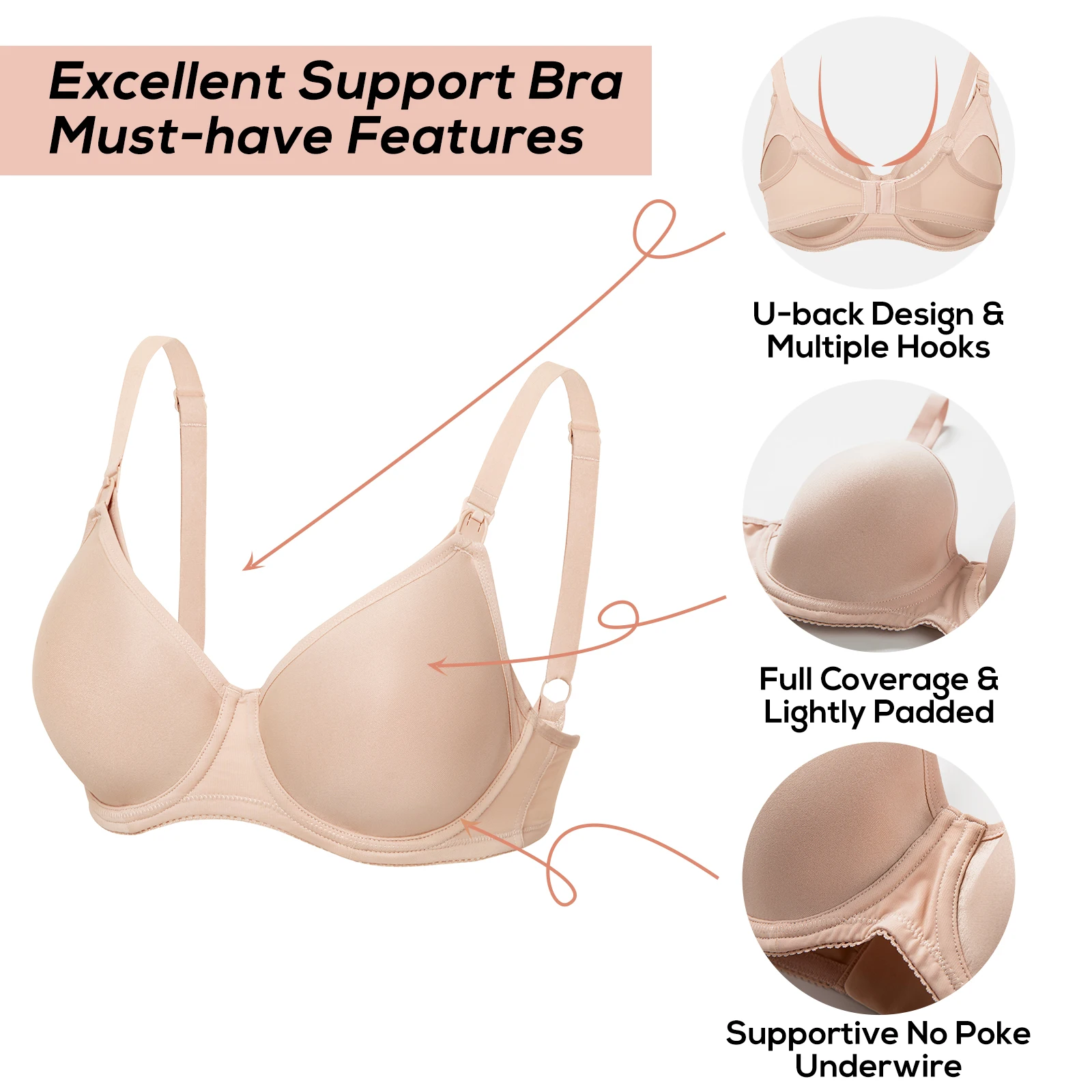 GRATLIN Padded Underwire Full Sling Support Maternity Nursing Bra For Pregnant Women Plus Size C DD E F G H Cup Lactation