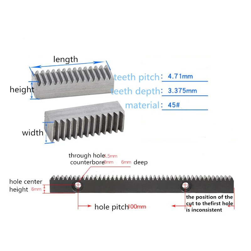 1pc 1.5M-15*15 Length 1500mm Precision Carbon Steel Transmission Spur Rack Gear Slide Rail