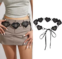 Vintage Rivet Brown Belts for Women PU Leather Sunflower Buckle Boho Y2K Style Accessories Goth Streetwear Loop Belts