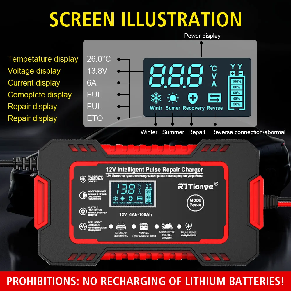 Cargadores de 6A y 12V, suministros para RV, almacenamiento de reparación de pulso inteligente Digital, mantenimiento de batería, cargadores de batería de coche para motocicleta y barco