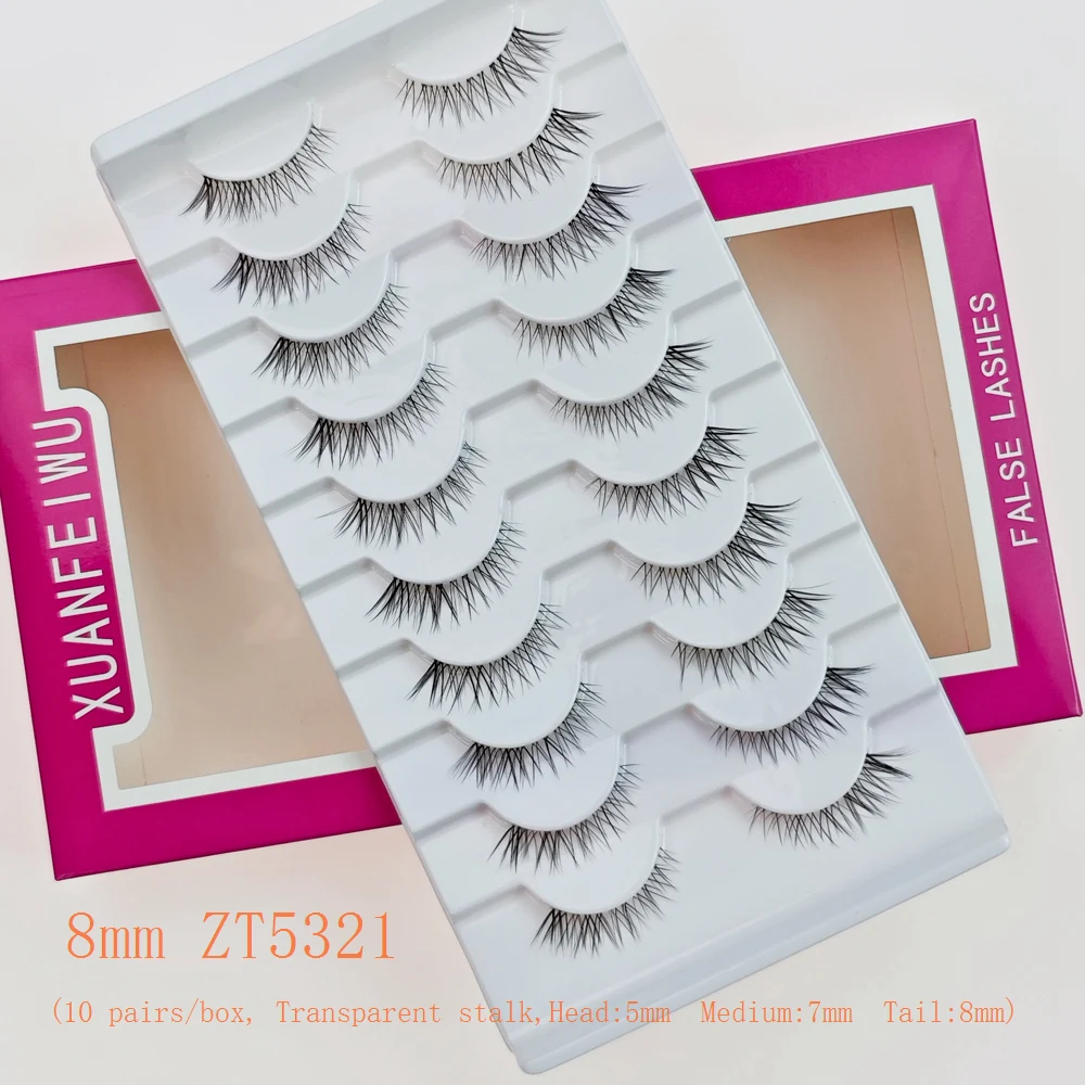 Cílios postiços de raposa voadora diagonal natural Xuanfeiwu com haste transparente, cílios postiços de olho de gato alongados para maquiagem, aparência natural, maquiagem leve, maquiagem nude, adequados para trabalho diário, podem ser aplicados nos cílios