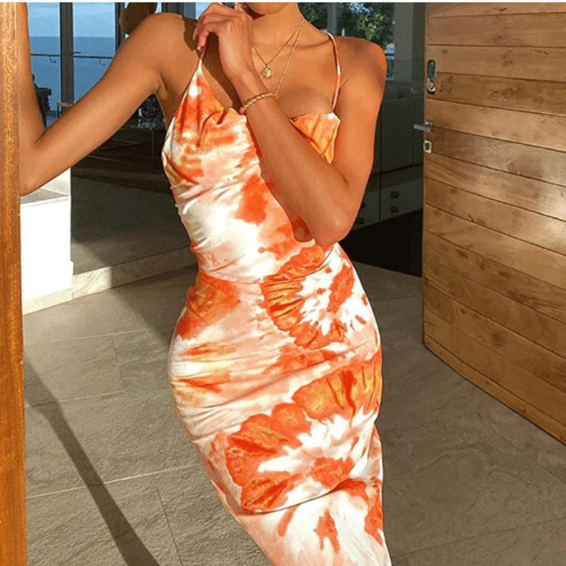 Flower Print Slip Sleeveless Slim Sexy Maxi Dress 2022 Summer Women Elegant Streetwear Party Clothing Concise
