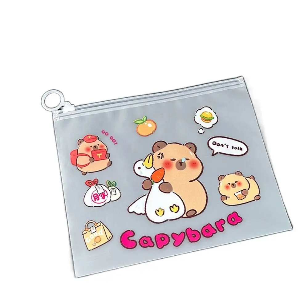 

New PVC Capybara File Bag Cute Cartoon Light Zip File Bag Transparent Portable Test Paper Storage Pouch Student