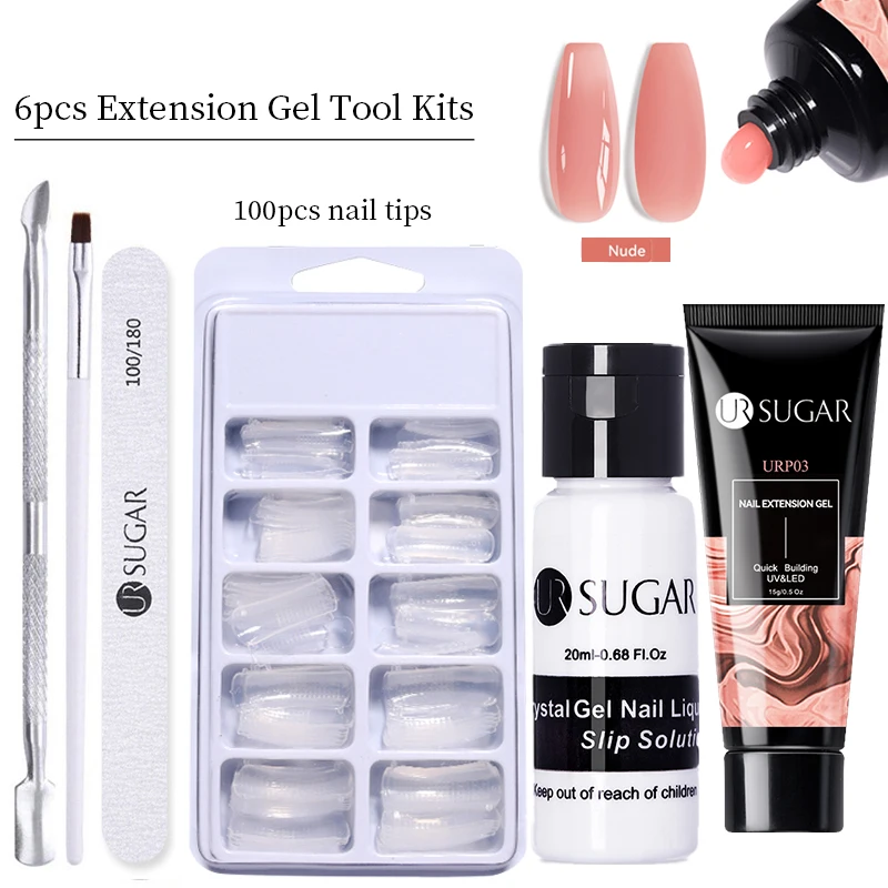 UR SUGAR-Juego de Gel para extensión de uñas, 6 uds., para manicura, solución antideslizante de contorno rápido, esmalte de uñas de Gel acrílico, semipermanente UV
