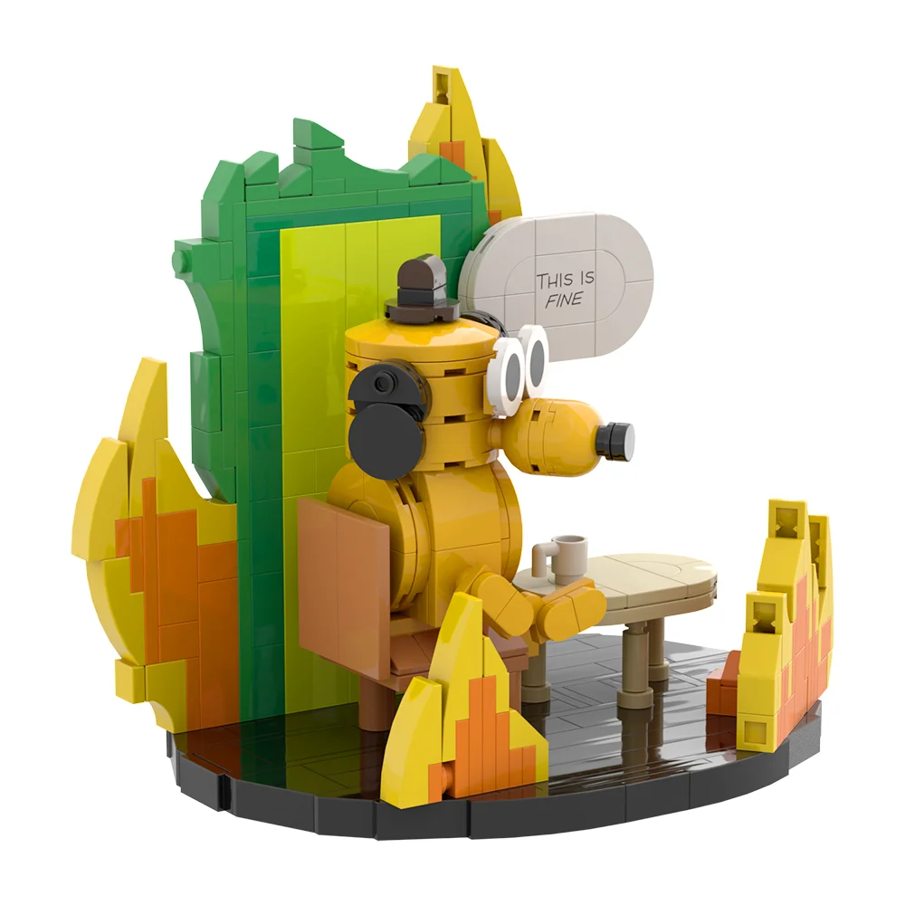 

New MOC This is Fine Dog Building Block Model Cartoon Fire Meme Vignette Hound Dog Bricks DIY Assembly Toys Kids Birthday Gifts