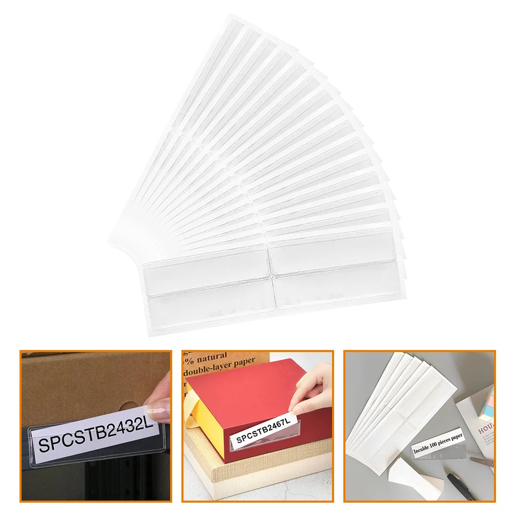 

4 Sheets Waterproof Self-adhesive Transparent Label Shelf Storage Classification Pvc Sticker Pockets Clear Card