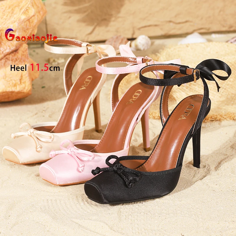 

Женская обувь на высоком каблуке с черным бантом 11,5 см. Замшевые женские туфли-лодочки на тонком каблуке с квадратным носком. Сандалии с прямым ремешком и пряжкой. Туфли для вечеринок.