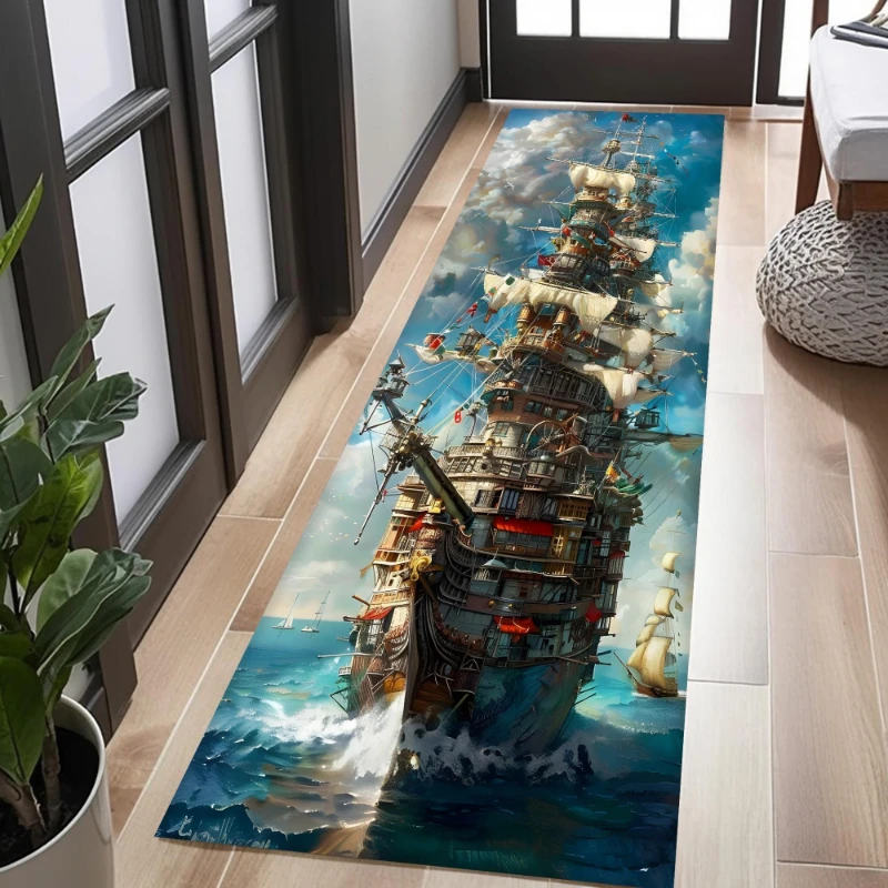 Halloween Haunted House Pumpkin Scene print Runner Rug,Kitchen,Hallway,Sofa Side,Washable Runner Rug,Cozy Holiday Home Gift