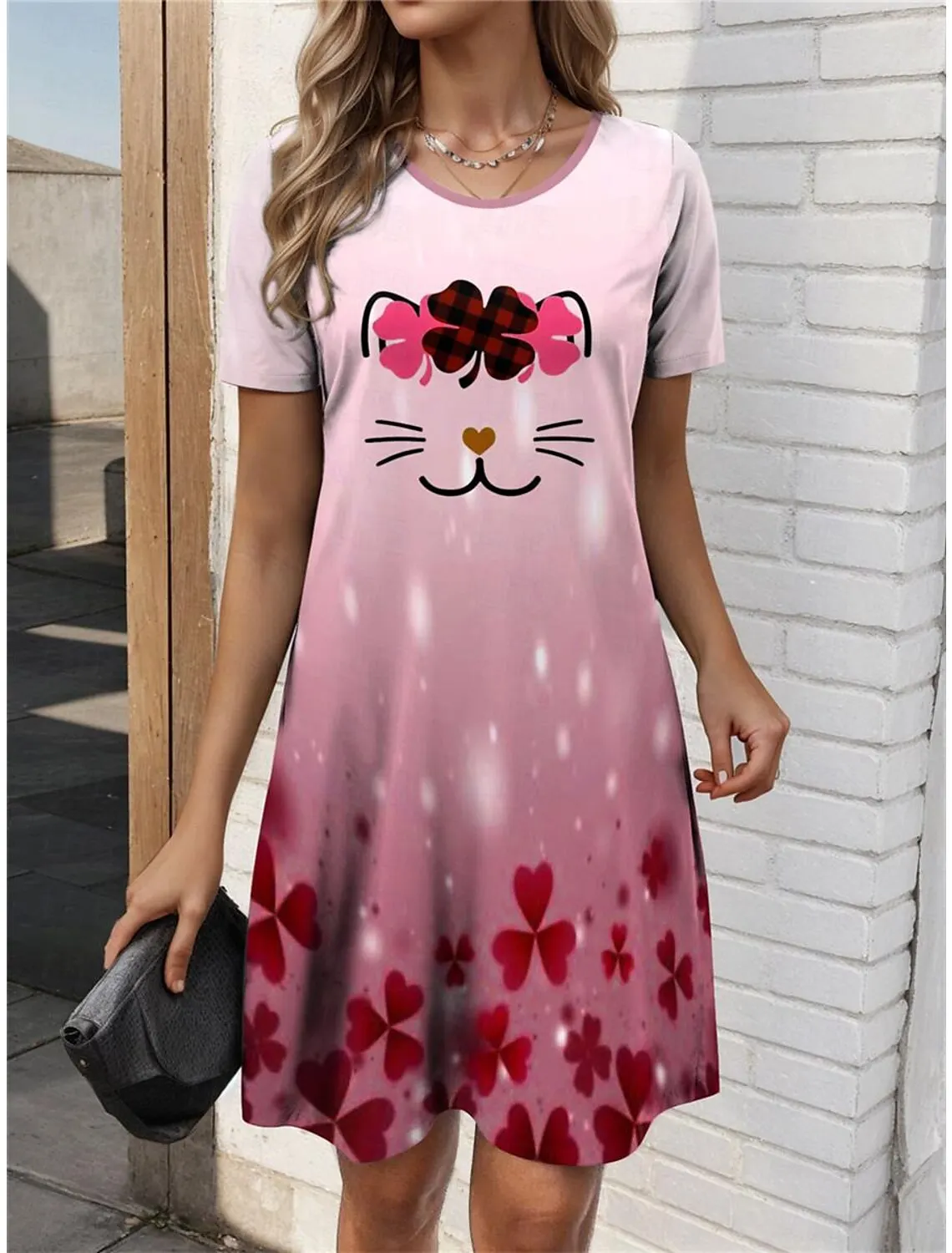 Boutique Women's Casual Dress Summer Bohemian Elegant Women's O-Neck Short Sleeve Sunset Printed Knee Dress Homecoming Dresses