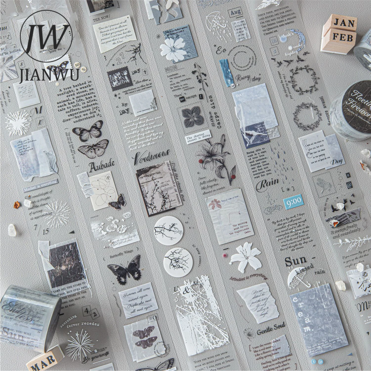 

JIANWU The Realm of Elegant Shadow Series Vintage English Text Landscape Material Collage PET Tape Creative Journal Stationery