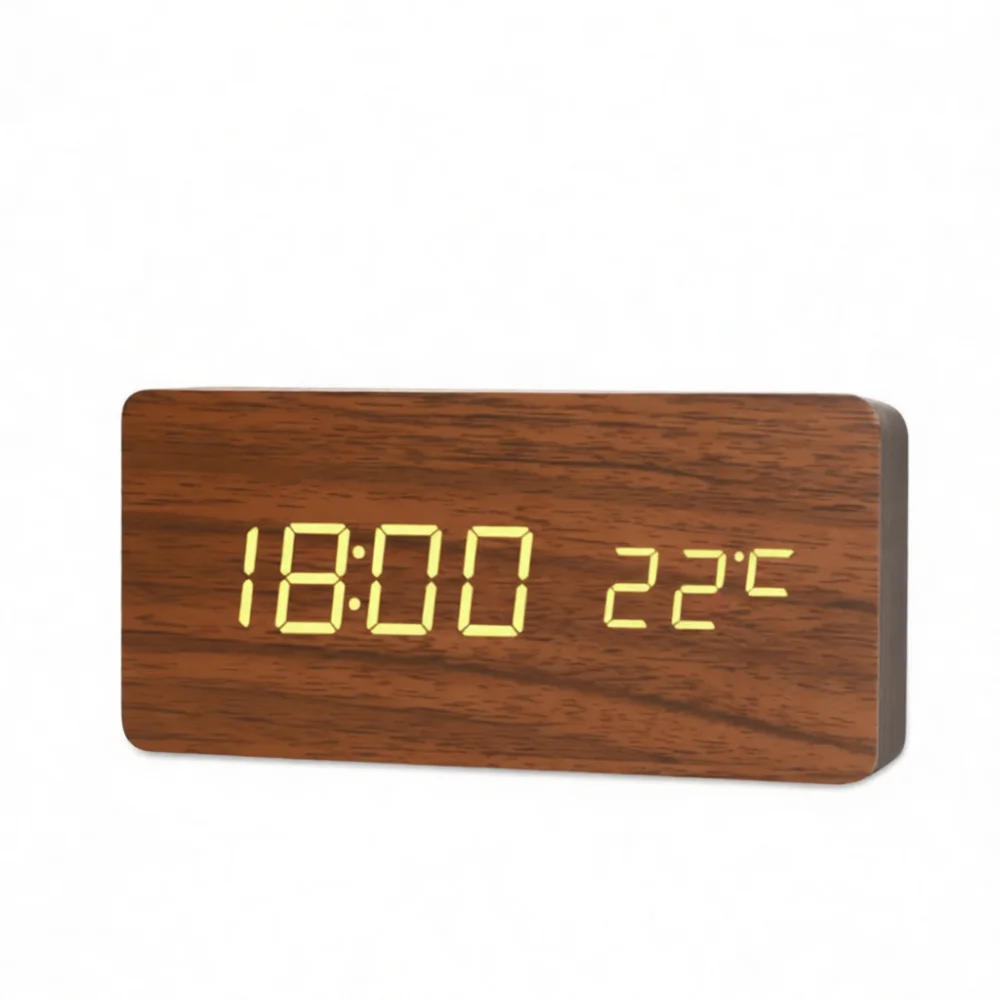 Minimalist Wooden LED Digital Desk Clock Silent Bedside Alarm Clock With Temperature Calendar Display Office Home Decor