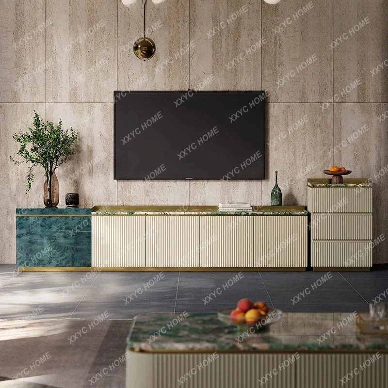 Light luxury TV cabinet large flat-floor luxury house custom  high-grade marble paint coffee table floor cabinet