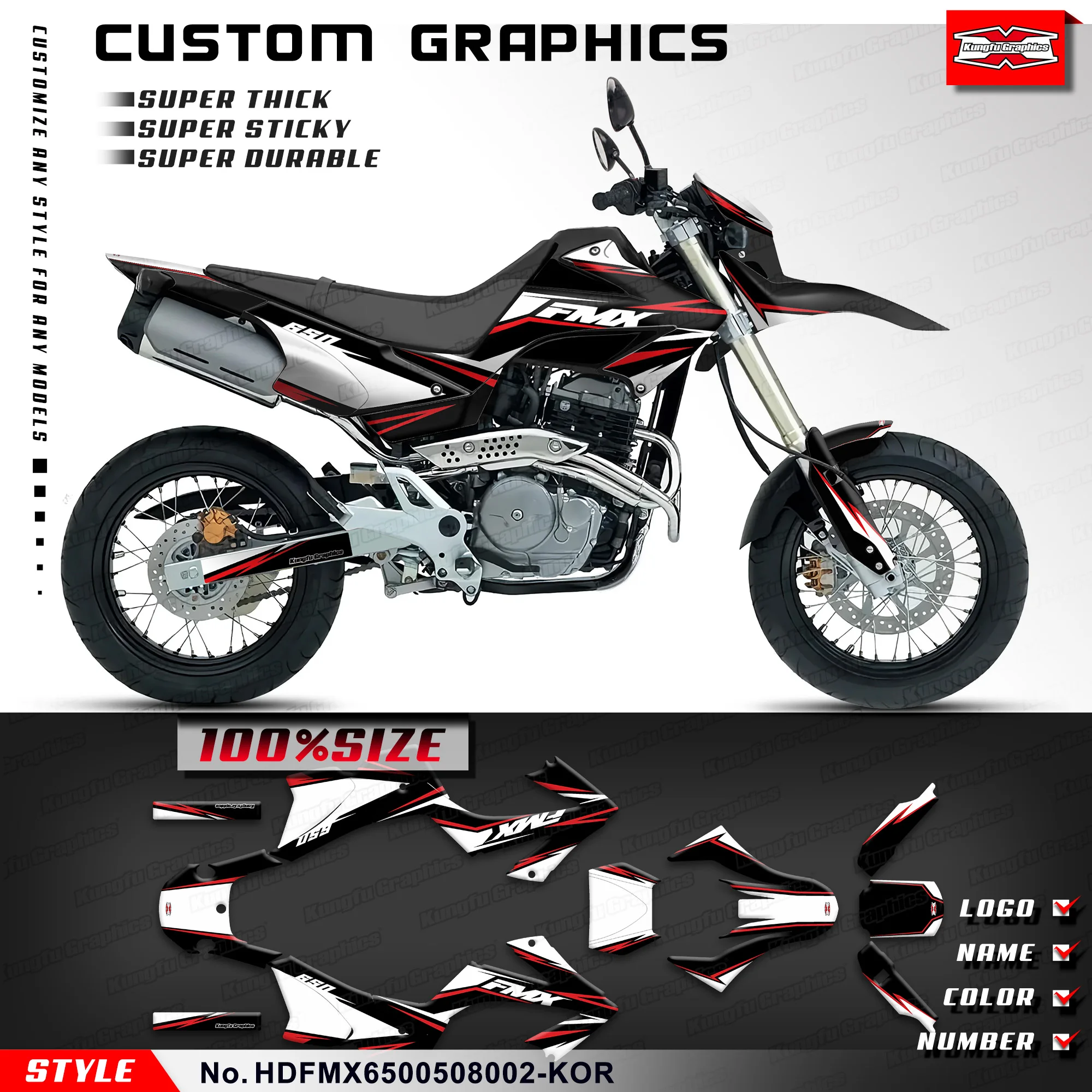 

KUNGFU GRAPHICS Motorcycle Stickers Adhesive Decals for HONDA FMX 650 FMX650 2005 2006 2007 2008 Vinyl Graphics, Repair