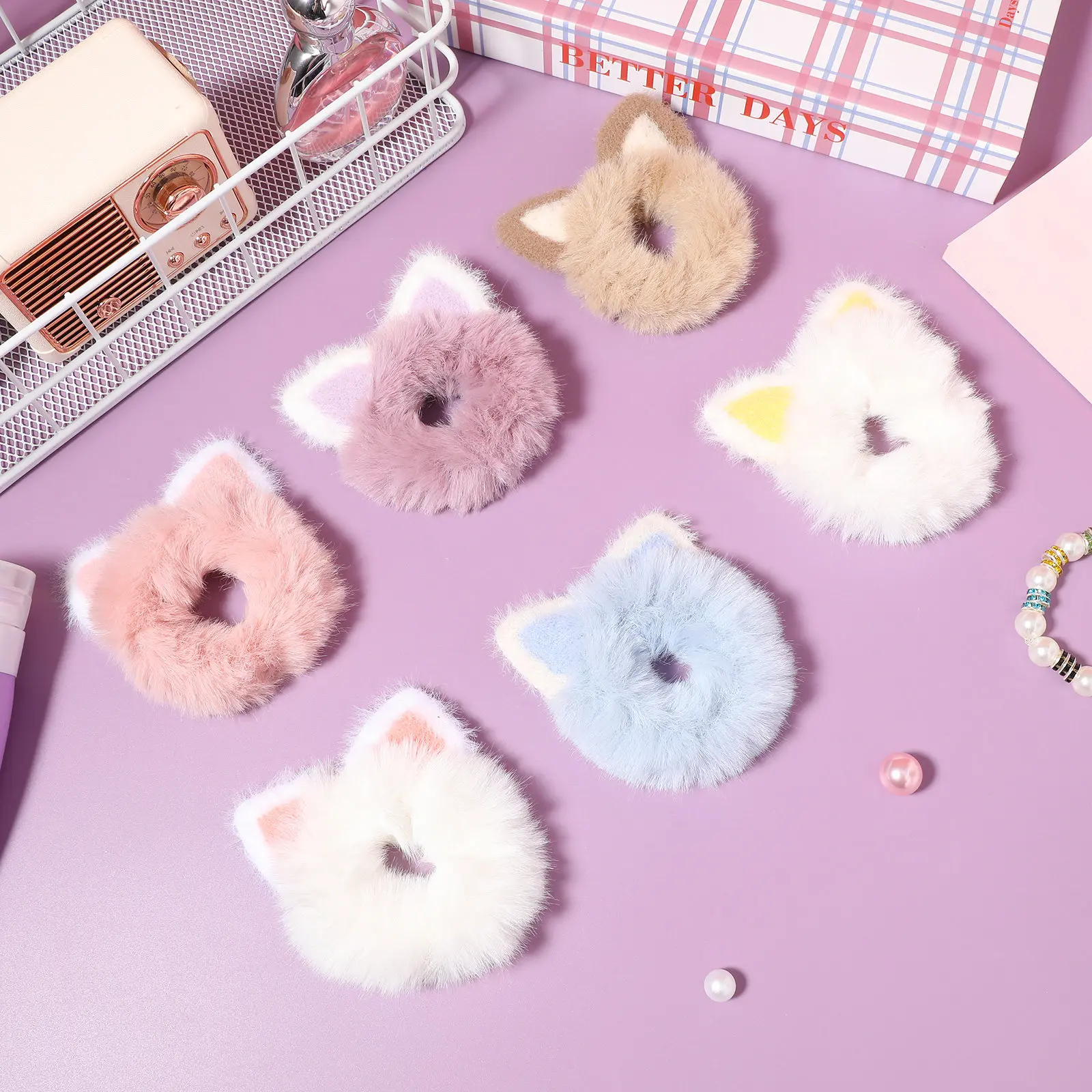 

6Pcs Cat Ear Hair Scrunchies Elastic Soft Hair Ties Ponytail Holders for Women Girls Kids Christmas Daily Sports Wear