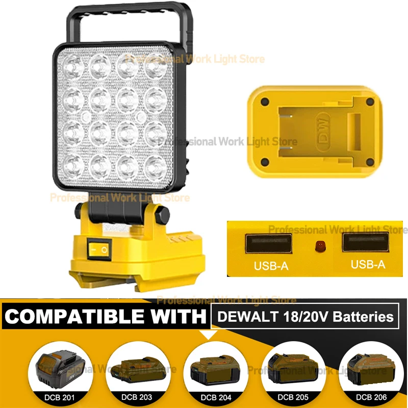 3/4/5/8-inch For Dewalt Work Light 18V Lithium Battery Wireless LED Lights Compatible DCB204 DCB206 Portable Outdoor Flashlight