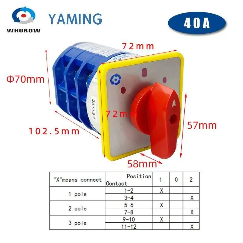 LW5D 40A ثلاثة أوضاع ON-OFF-ON مفتاح كام التحول اليدوي الكهربائي الصناعي 40A 500V مقبض دوار LW5