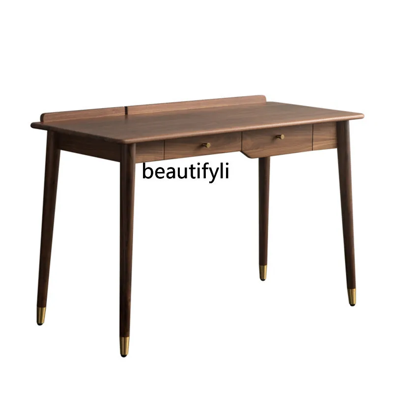 

Nordic solid wood desk black walnut desk simple study table modern light luxury office computer desk