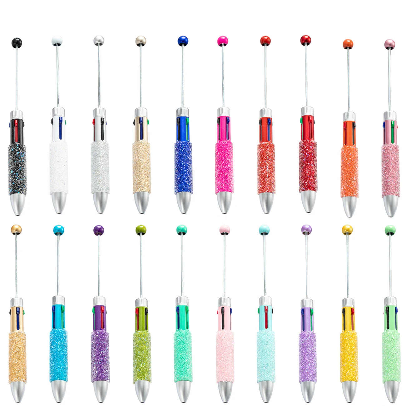 20 Pieces DIY Beadable Pen Kit – 50 Plastic Ballpoint Pens with Refills & Bags, Beads Not Included – School Supplies