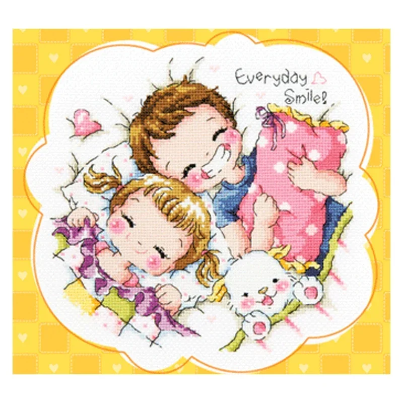 Amishop Gold Collection Lovely Counted Cross Stitch Kit Everyday Smile Boy And Girl Love Korean Cuties SO 3117