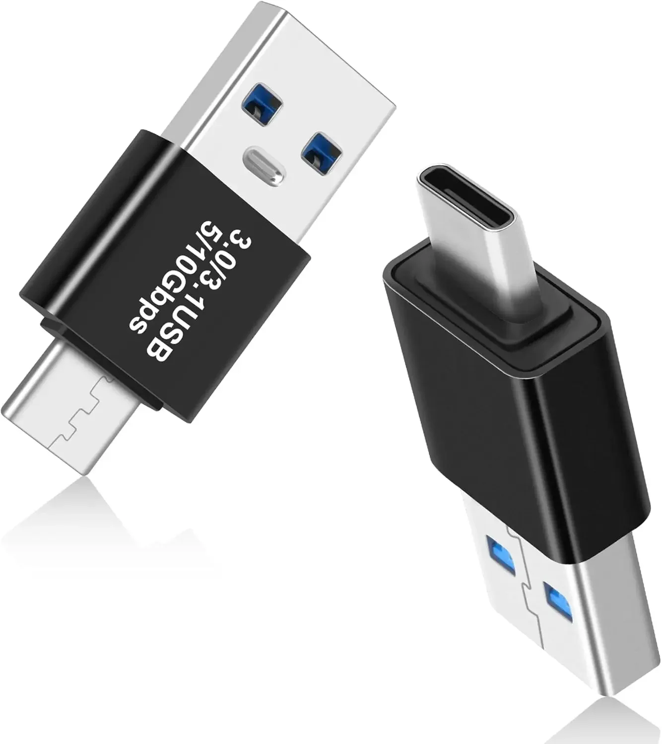 2-Pack USB A to USB C Adapter, USB 3.0/3.1 5/10Gbps Fast Sync Connector, Type C Male Converter for External SSD, Flash Drive