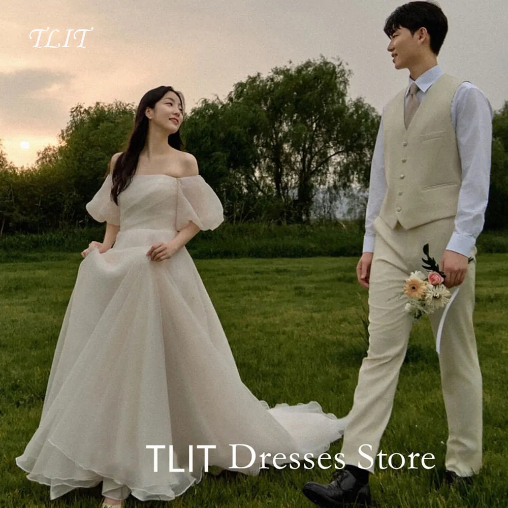 

TLIT Elegant Tulle Evening Party Dresses Korea Photoshoot Wedding Puff Sleeves Prom Gowns Formal Occasion Customized Corset Back