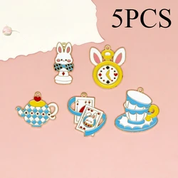 Disney Alice in Wonderland Rabbit DIY Accessories Cute Cartoon Cartoon Bunny Afternoon Tea Alloy Dripping Oil Sweet Pendant