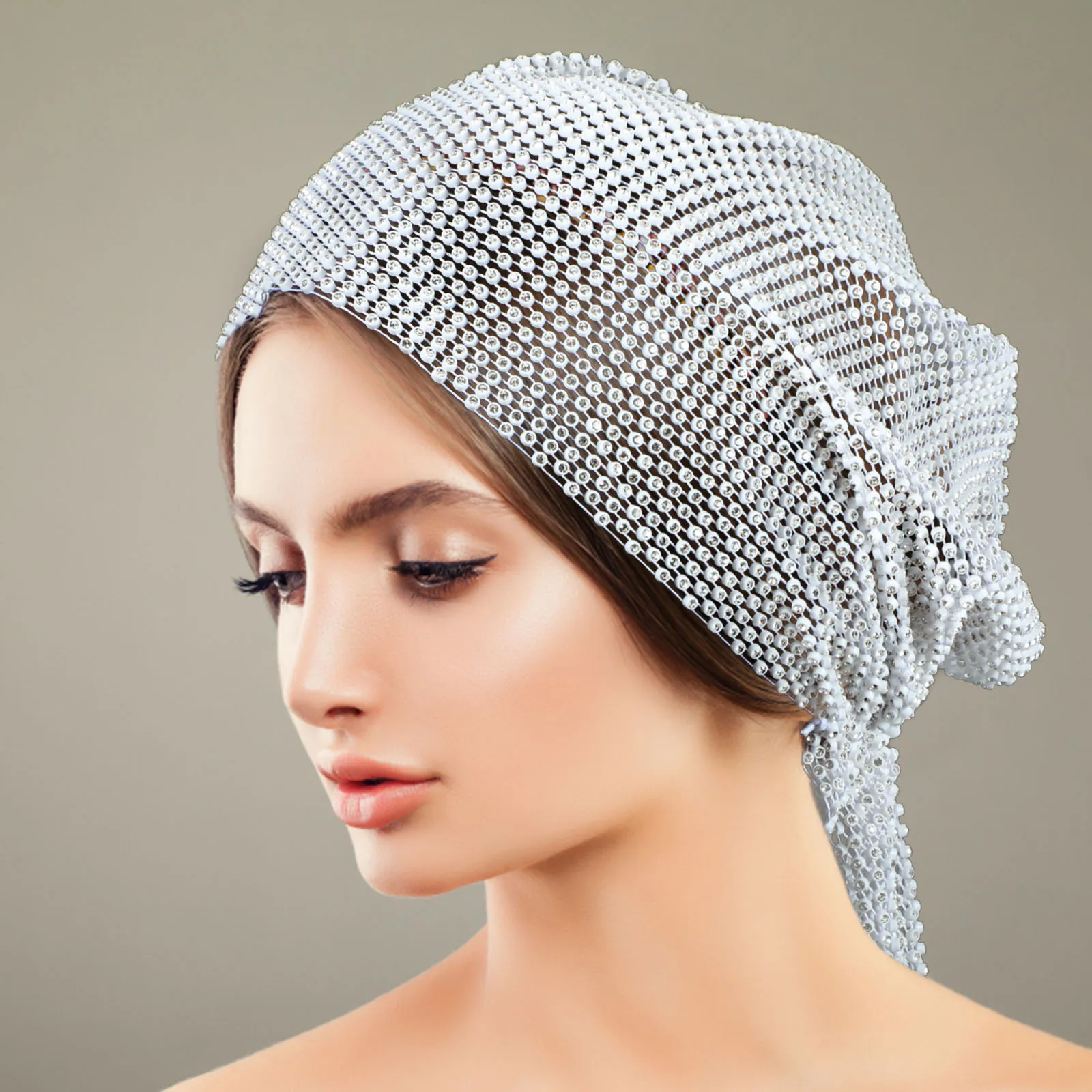 

Shiny Rhinestone Cap White Short Style Comfortable Women Head Scarf Turban Undercap Hats Hijab Cap Hair Styling