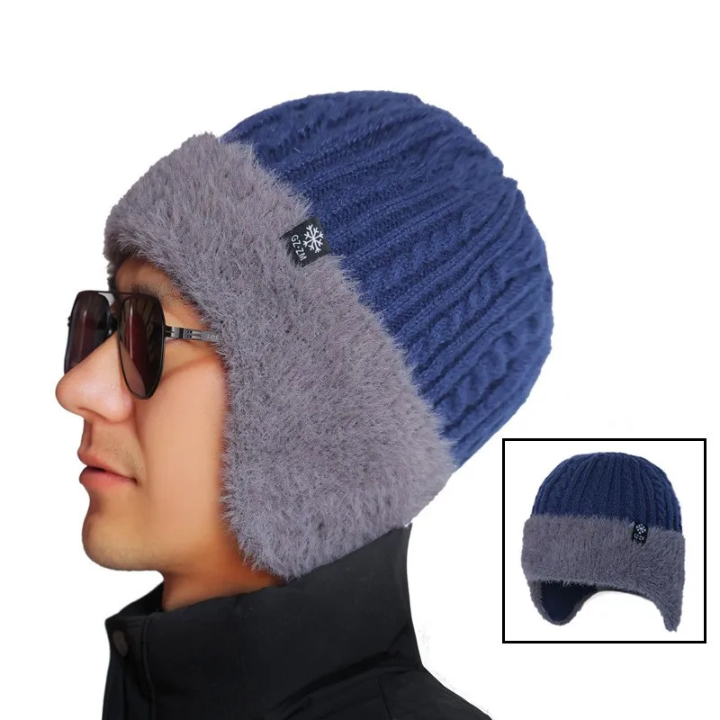 

Ear Hat Plush Knitted Hat Skiing Hood Cap Wool-Blend Woolen Hat For Winter Sports Leisure Travel Commuting