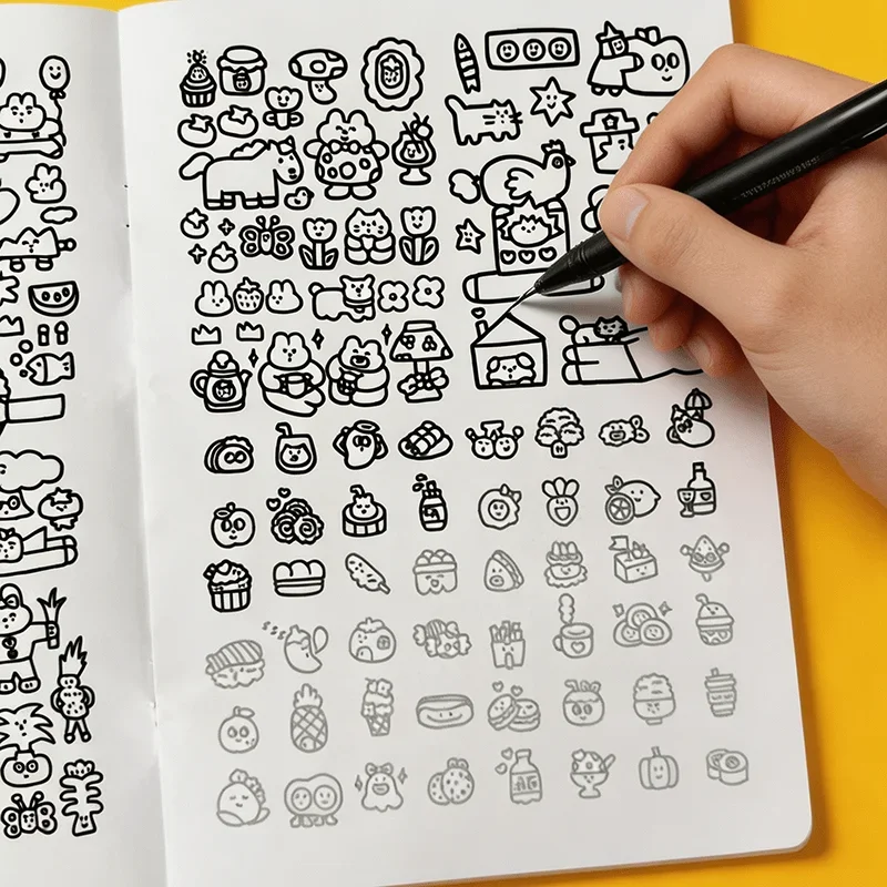 10000 Cute Doodles Drawing Book for Kids: Fun Tracing & Copy Practice for Beginners Learn Faces Expressions & Hairstyles Easily