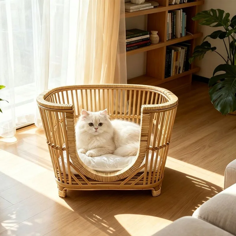 Cat litter rattan four-season kennel, winter warm pet litter, house-type cat house, removable and washable universal cat bed