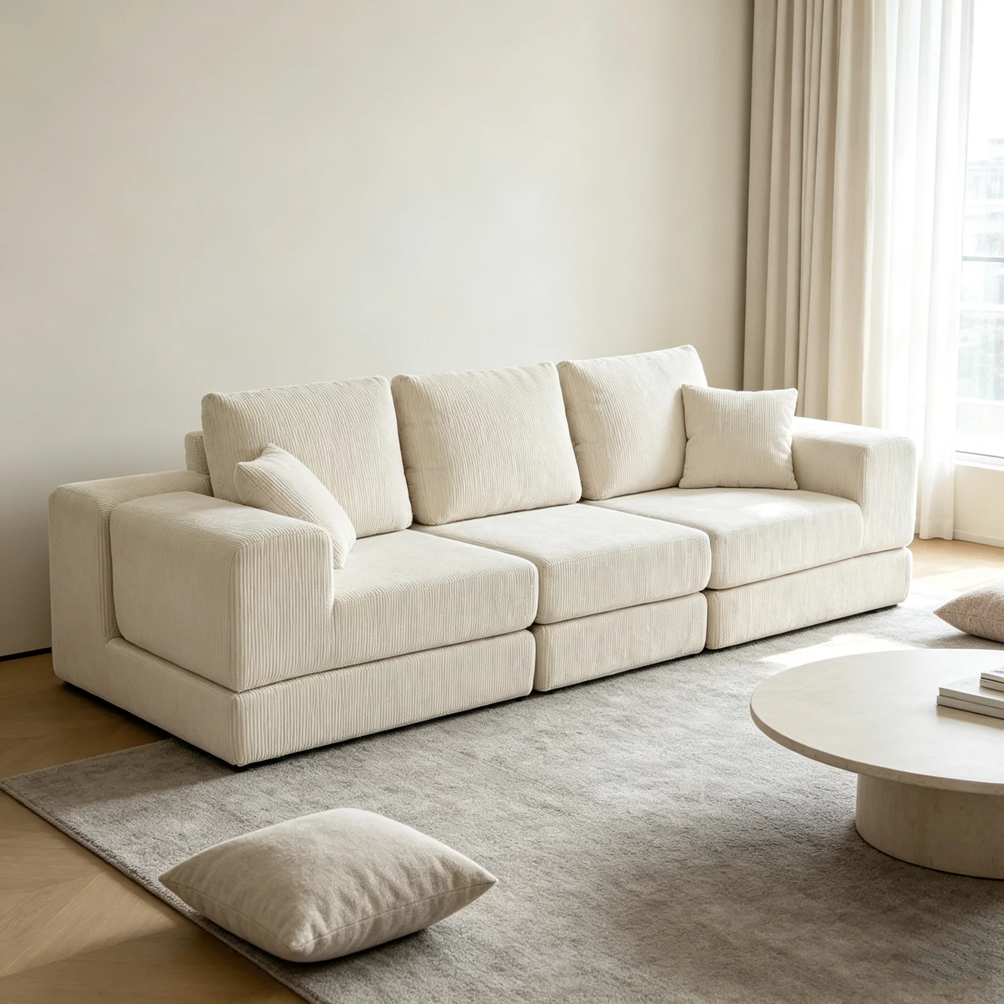 Modern Luxury Living Room Sofa Bed Furniture l Shape 2 3 Seater Modular Sectional Corduroy Compression Boneless Recliner Design