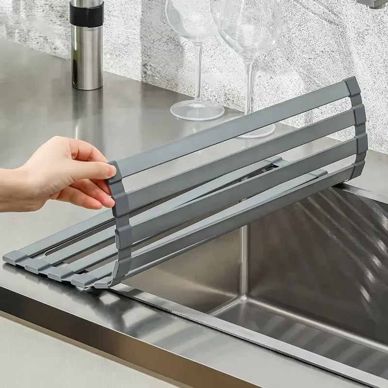 Customizable Eco Friendly Lightweight Stainless Steel Rectangular Folding Drain Rack Kitchen Sink Dish Drying Storage