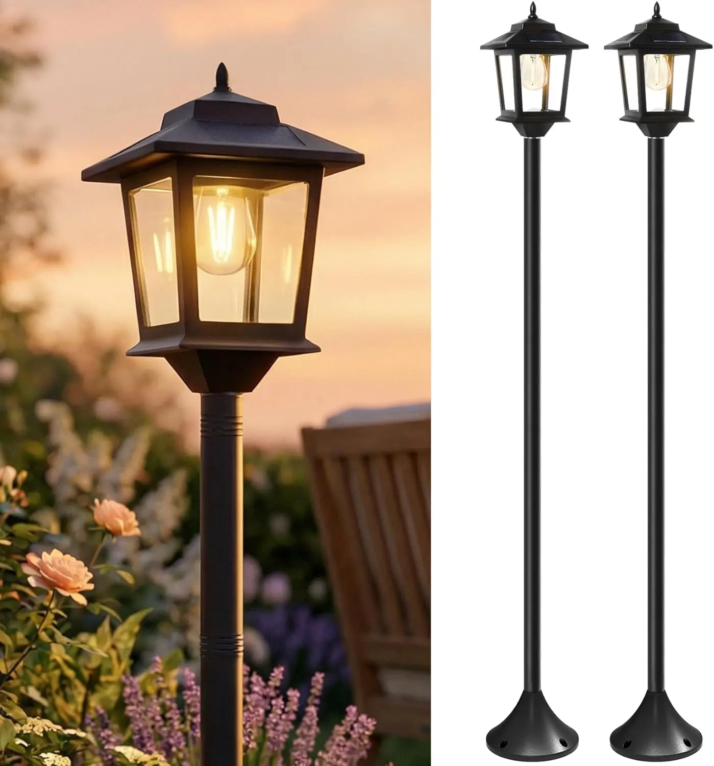 

Outdoor Solar Post Lights, 2-Pack Dusk to Dawn Waterproof Floor Lamps with Replaceable Bulb for Patio
