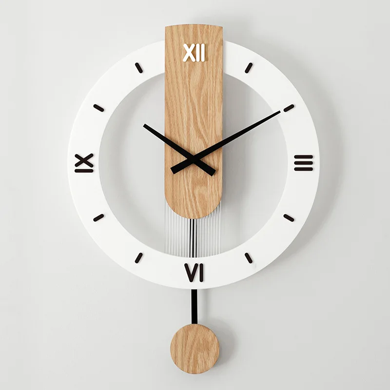Wall Clock Modern Design Living Room Decoration Clocks Wall Home Decor Solid Wood Mute Swing Clock  تحف كبيره للمنزل