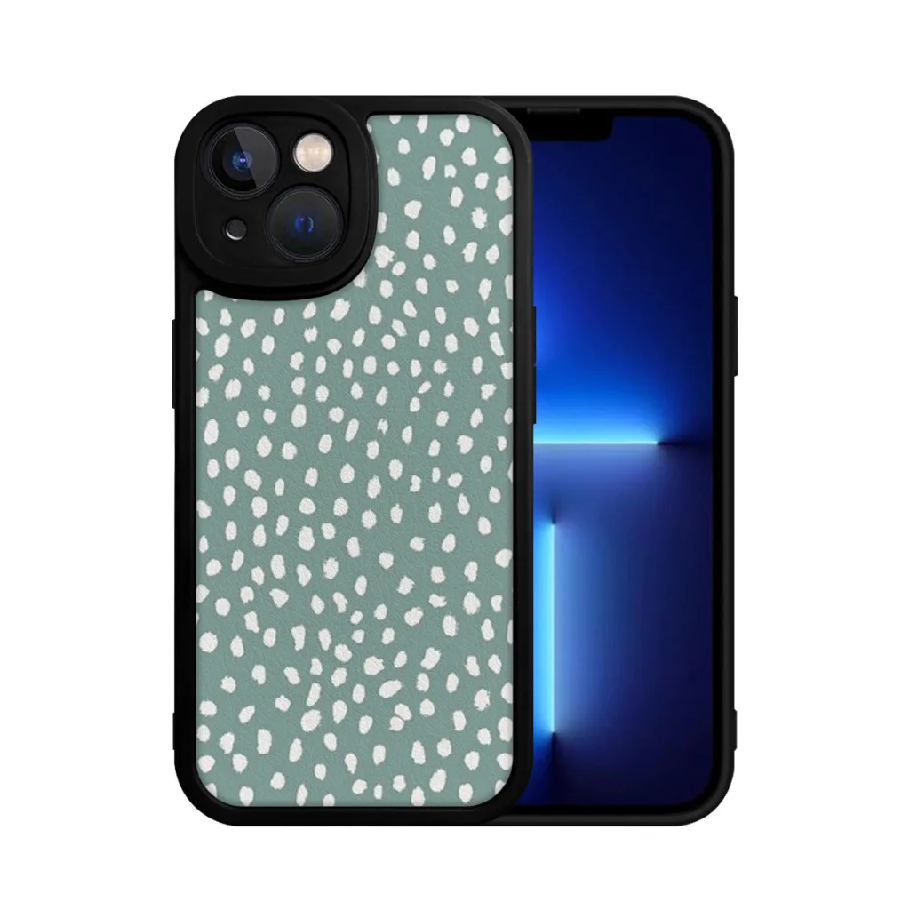 Sea Green Dalmatian Print Mask Phone Case For iPhone 15 Pro Max Silicone Shell