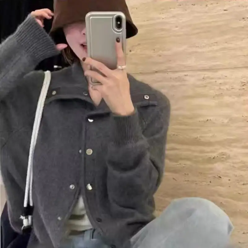 Ropa de mujer, cárdigan de punto, suéter, abrigo, ropa popular coreana para mujer, tops holgados y gruesos y acogedores para invierno 2025