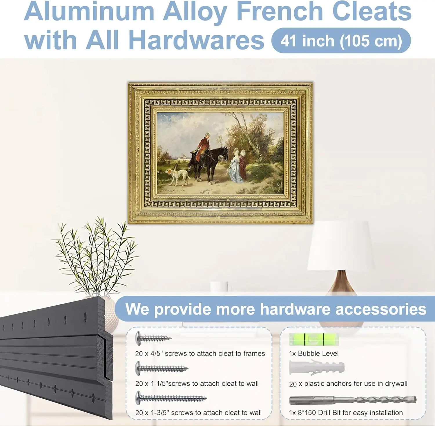 شماعة المربط الفرنسية شديدة التحمل مقاس 41 بوصة - دعامات مشابك Z من سبائك الألومنيوم أجهزة تركيب المرآة الثقيلة تحميل 250 رطل Interlockin