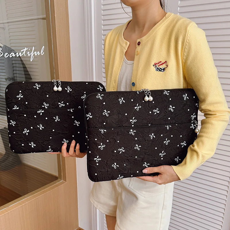 Laptop Sleeve 13.3 14 15 15.6 16 Inch Notebook Pouch Laptop Carrying Case Quilted Bow Print Portable Laptop Bag For Women,Girl