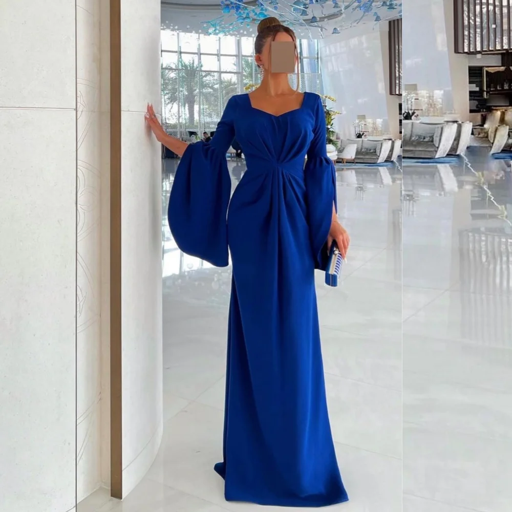 Customized  Sexy Casual  Evening Jersey Draped Ruffle Valentine's Day A-line Square Neck Bespoke Occasion Gown Long Dresses