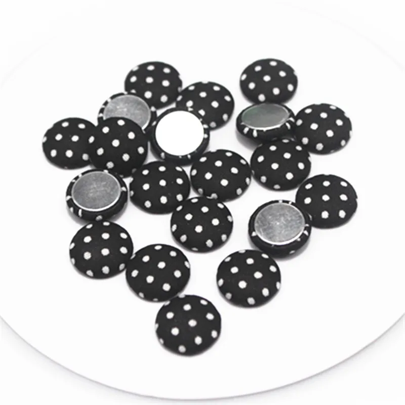 50pcs 15mm Mix Colors Polka Dot Fabric Covered Round Buttons Home Garden Flatback Cabochon Crafts Scrapbooking DIY