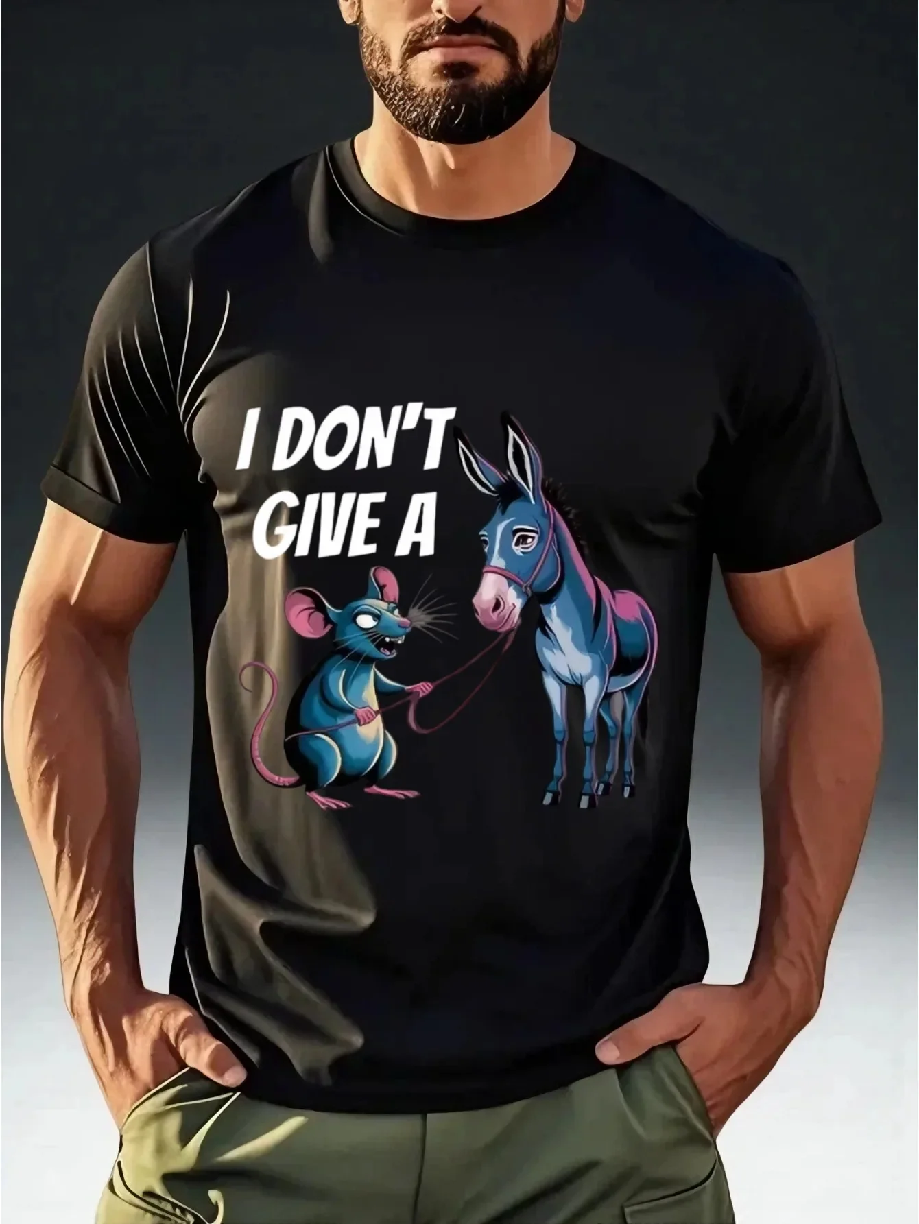 Funny I Don't Give A Graphic T Shirt Cartoon Mouse Donkey Comic Print Short Sleeve Tee Casual Party Daily Tops