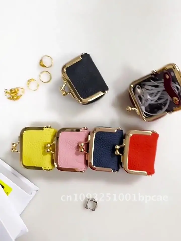

Mini Gold Bag for Women Genuine Leather Diamond Ring Necklace Jewelry Coin Purse Storage Compact Wallet Solid Color