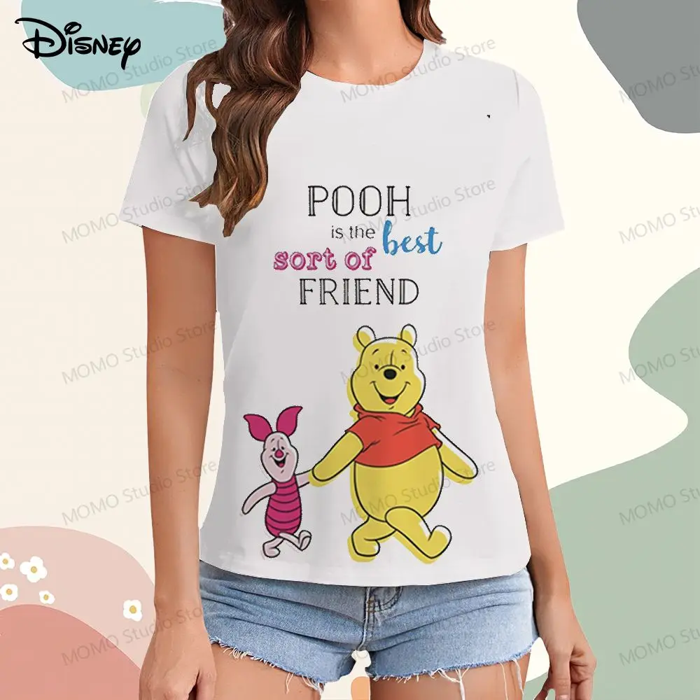 Women\'s T-shirt XS-3XL Disney Winnie Pooh Woman Clothing Short Sleeve Tee Tops 2024 Summer O Neck Y2k Kawaii Street Wear Clothes