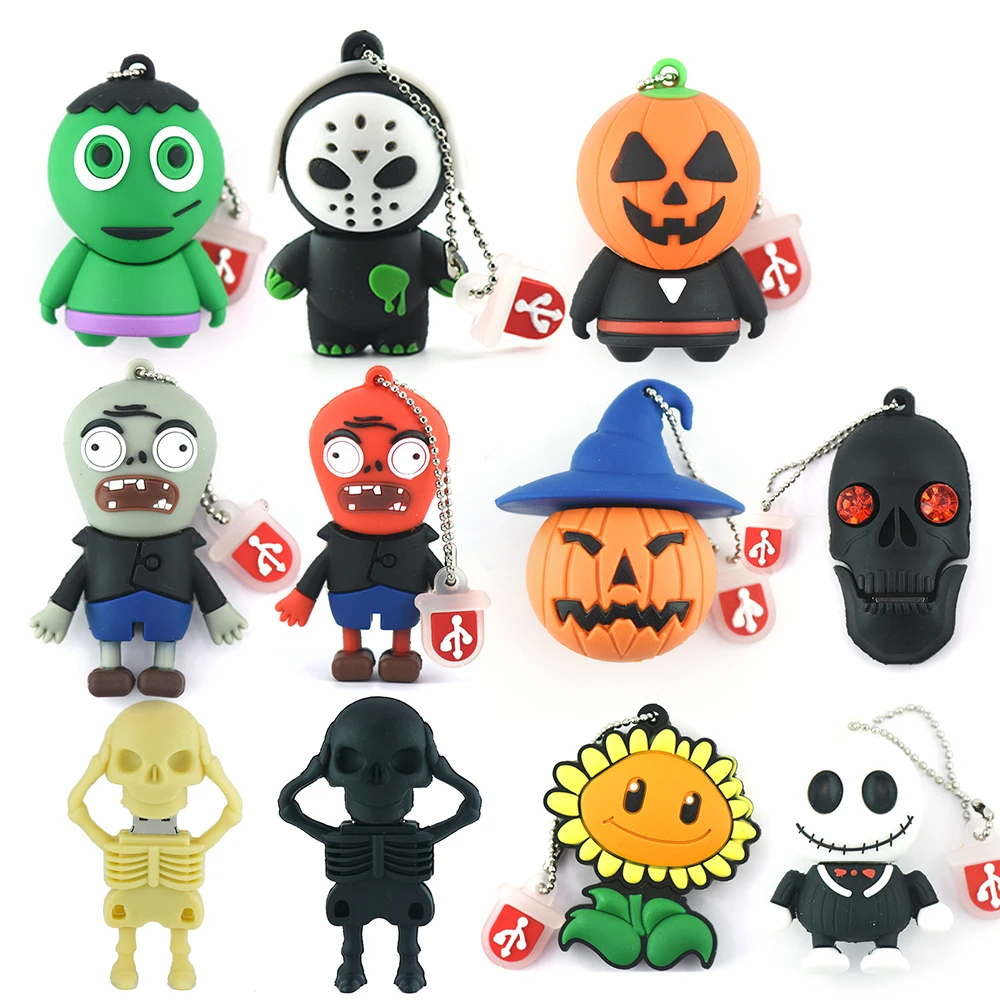 

cartoon zombie usb flash drive 128GB U disk 4GB 8GB 16GB pendrive 32GB 64GB halloween memory stick cute Skull ghost pen drive